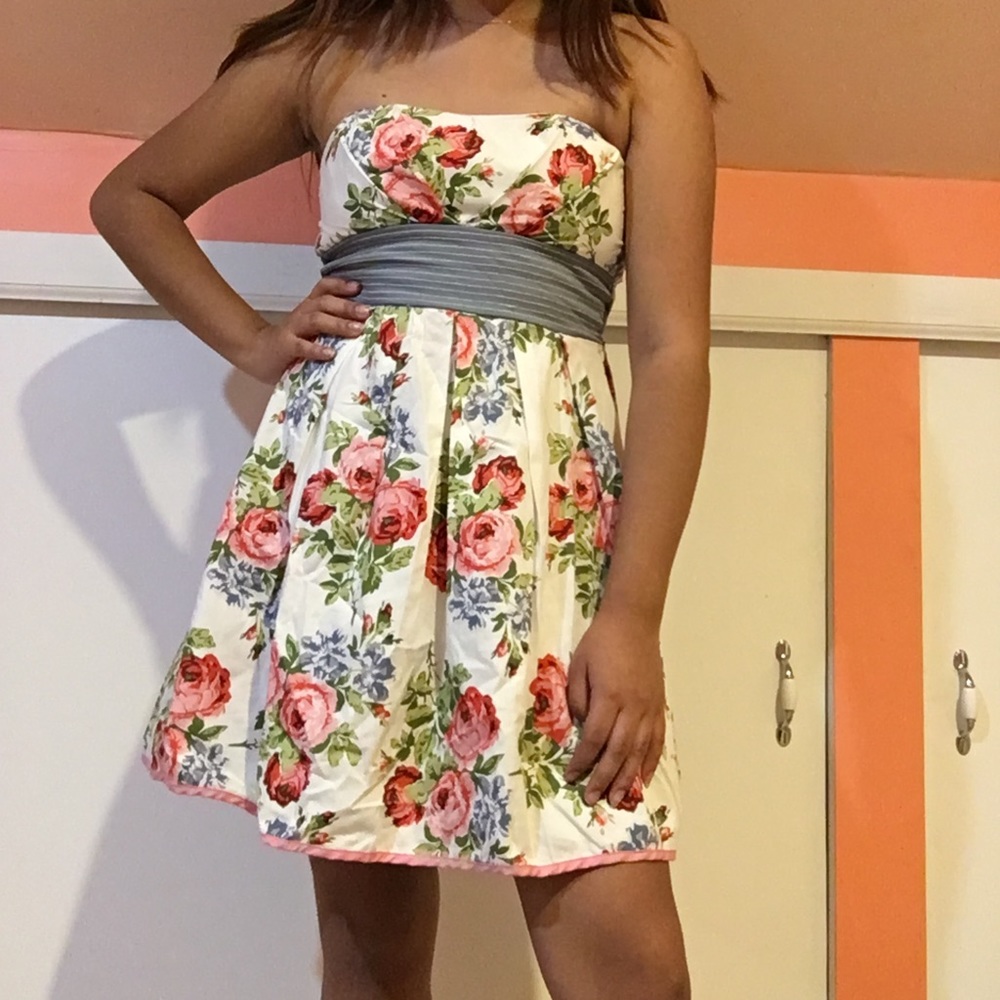 floral strapless dress